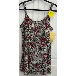It Figures! Slender Thighs Swim Dress Red/Tan Floral Print Size 22W  NWT